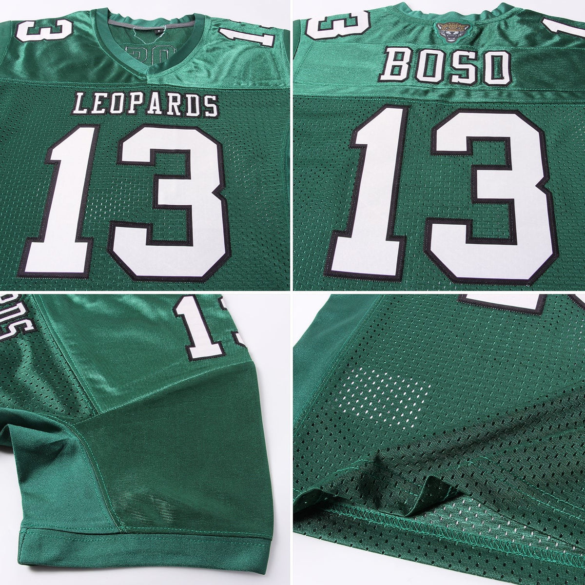 Custom Green Cream-Black Mesh Authentic Football Jersey photo 4