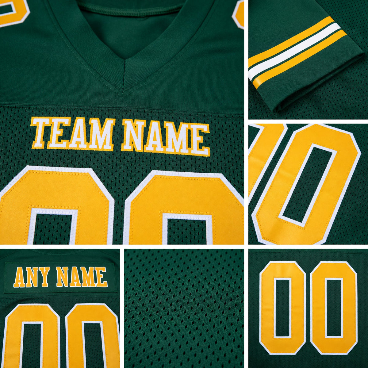 Custom Green Gold-White Mesh Authentic Football Jersey detail