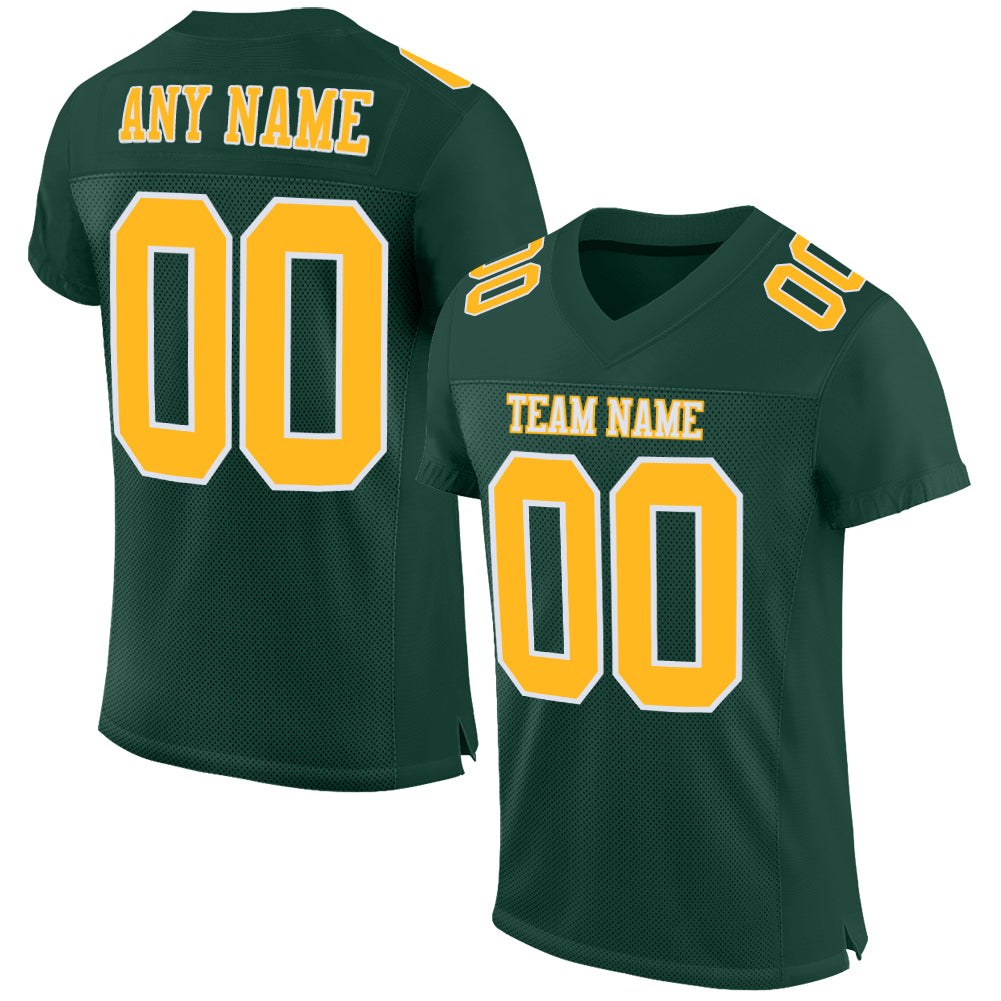 Custom Green Gold-White Mesh Authentic Football Jersey photo 1