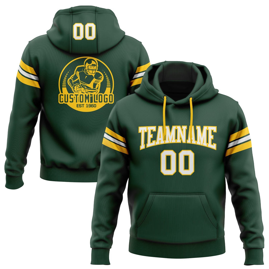 Custom Stitched Green White-Gold Football Pullover Sweatshirt Hoodie photo 1