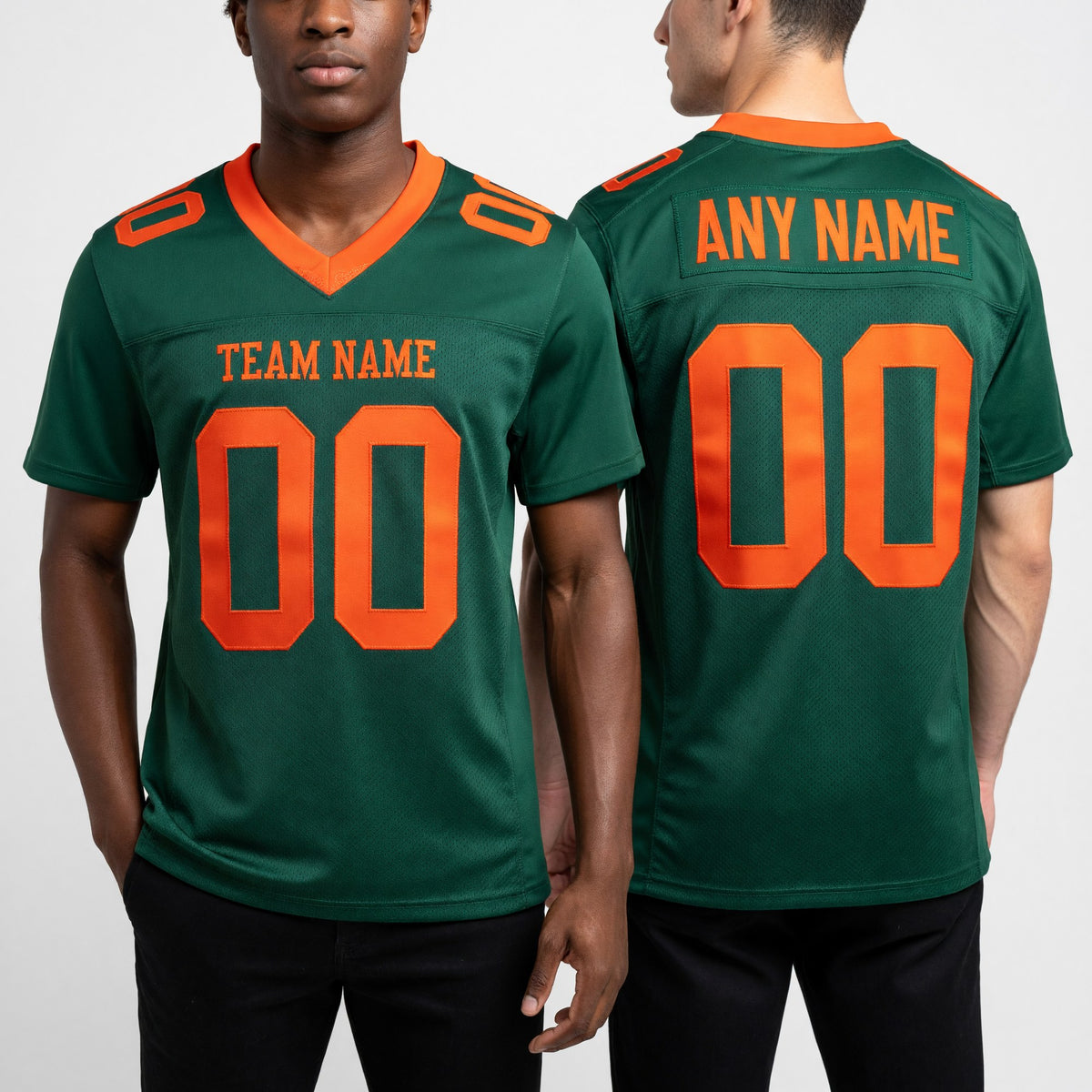Custom Green Bay Orange Mesh Authentic Football Jersey worn front and back