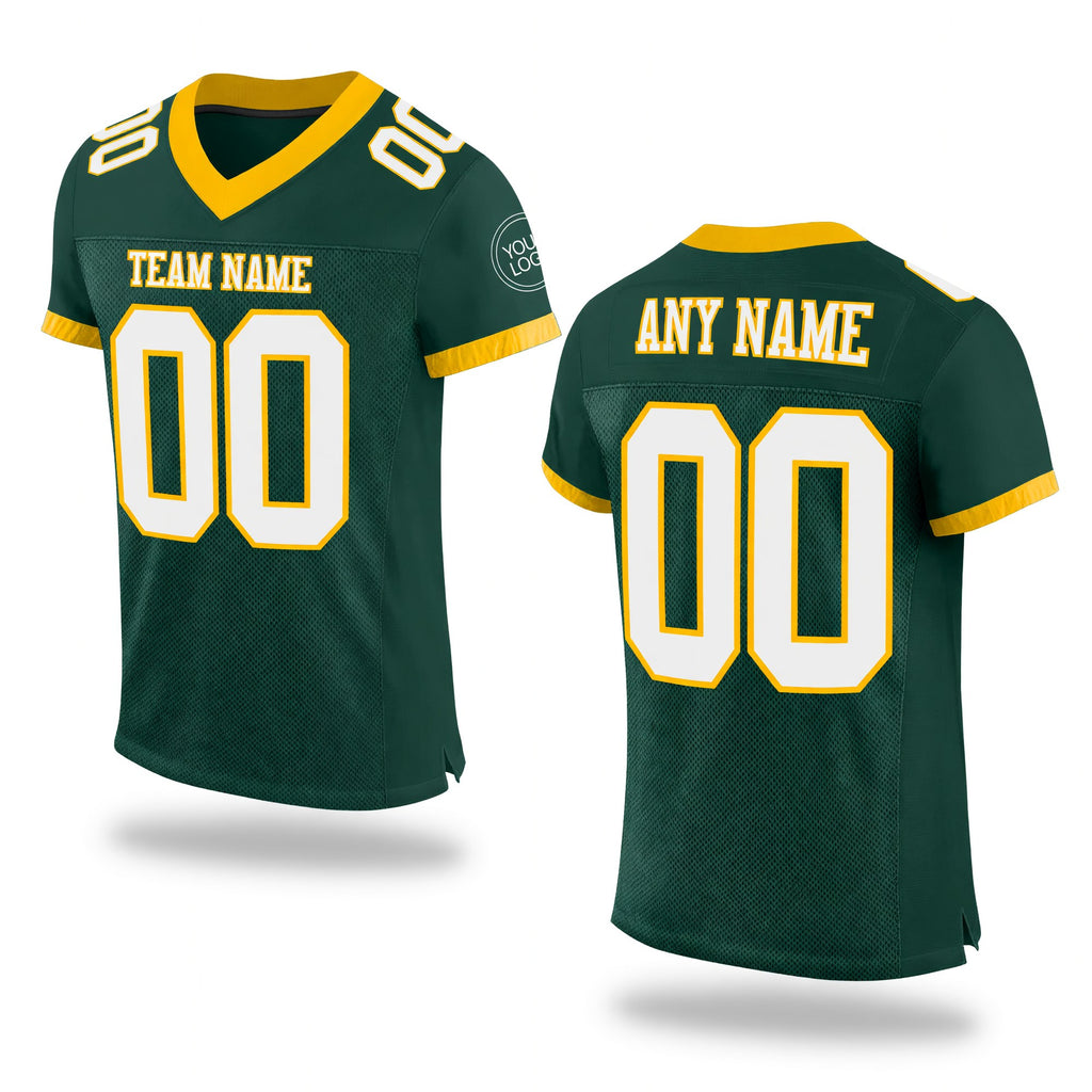 Custom Green White-Gold Mesh Authentic Football Jersey