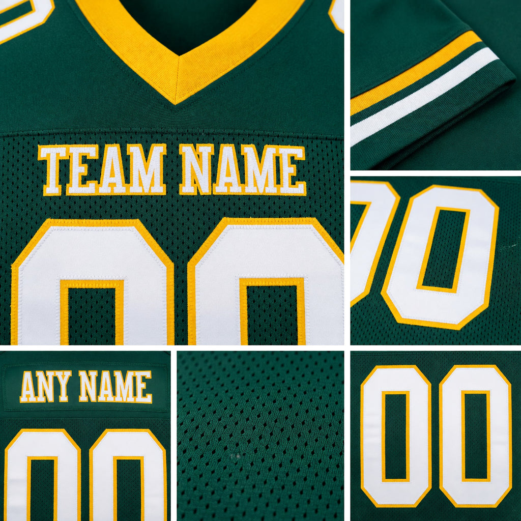 Custom Green White-Gold Mesh Authentic Football Jersey detail