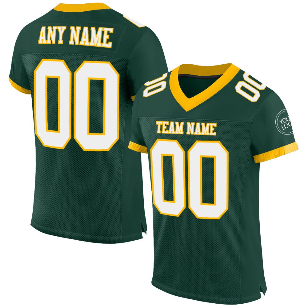 Custom Green White-Gold Mesh Authentic Football Jersey photo 1