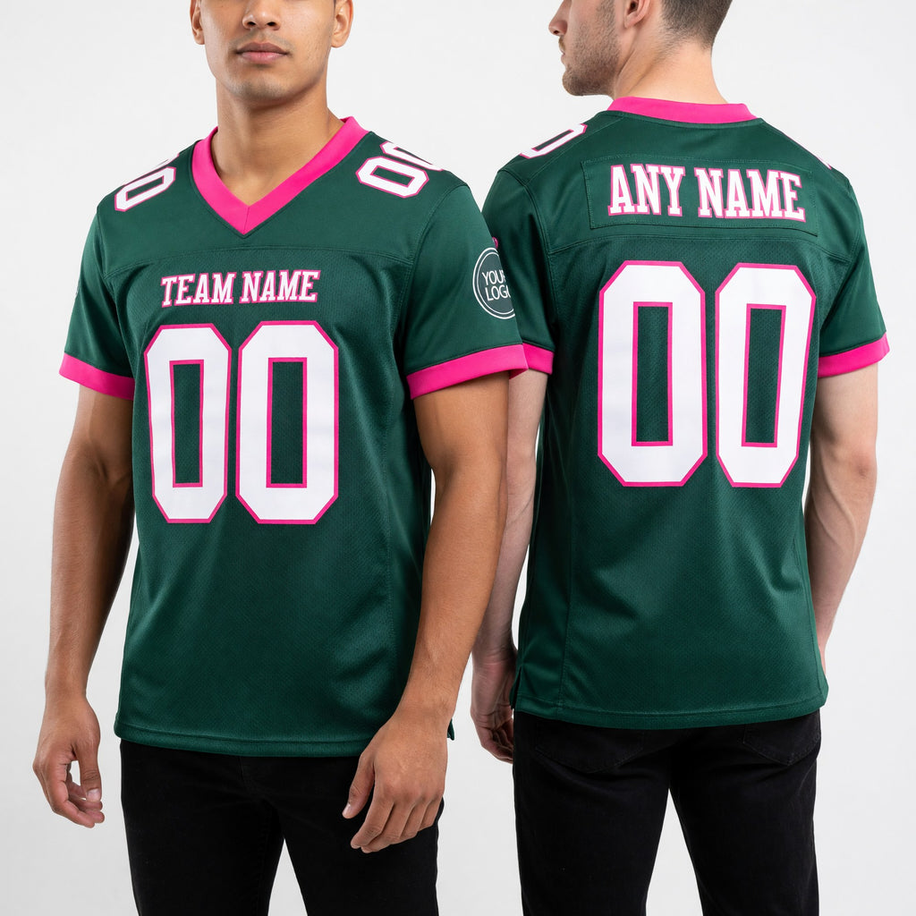 Custom Green White-Pink Mesh Authentic Football Jersey worn front and back