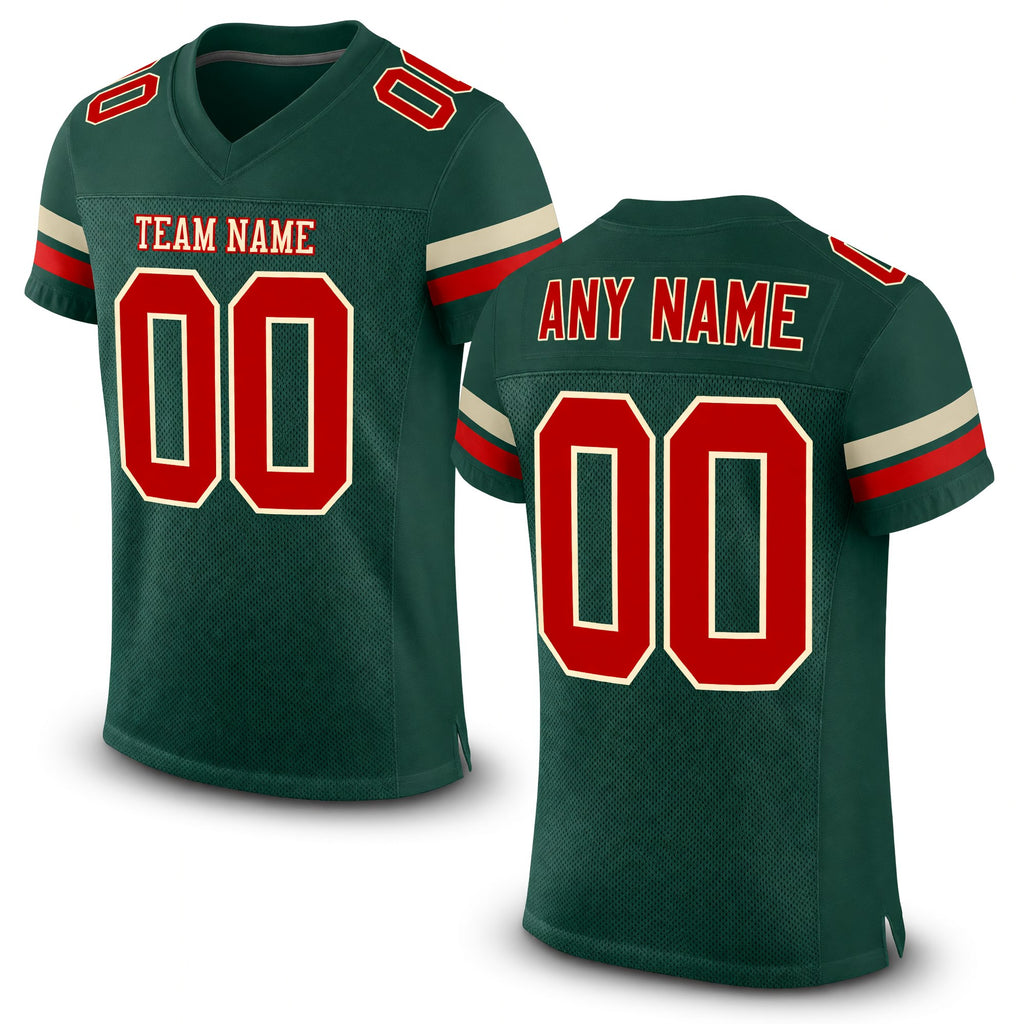 Custom Green Red-Cream Mesh Authentic Football Jersey