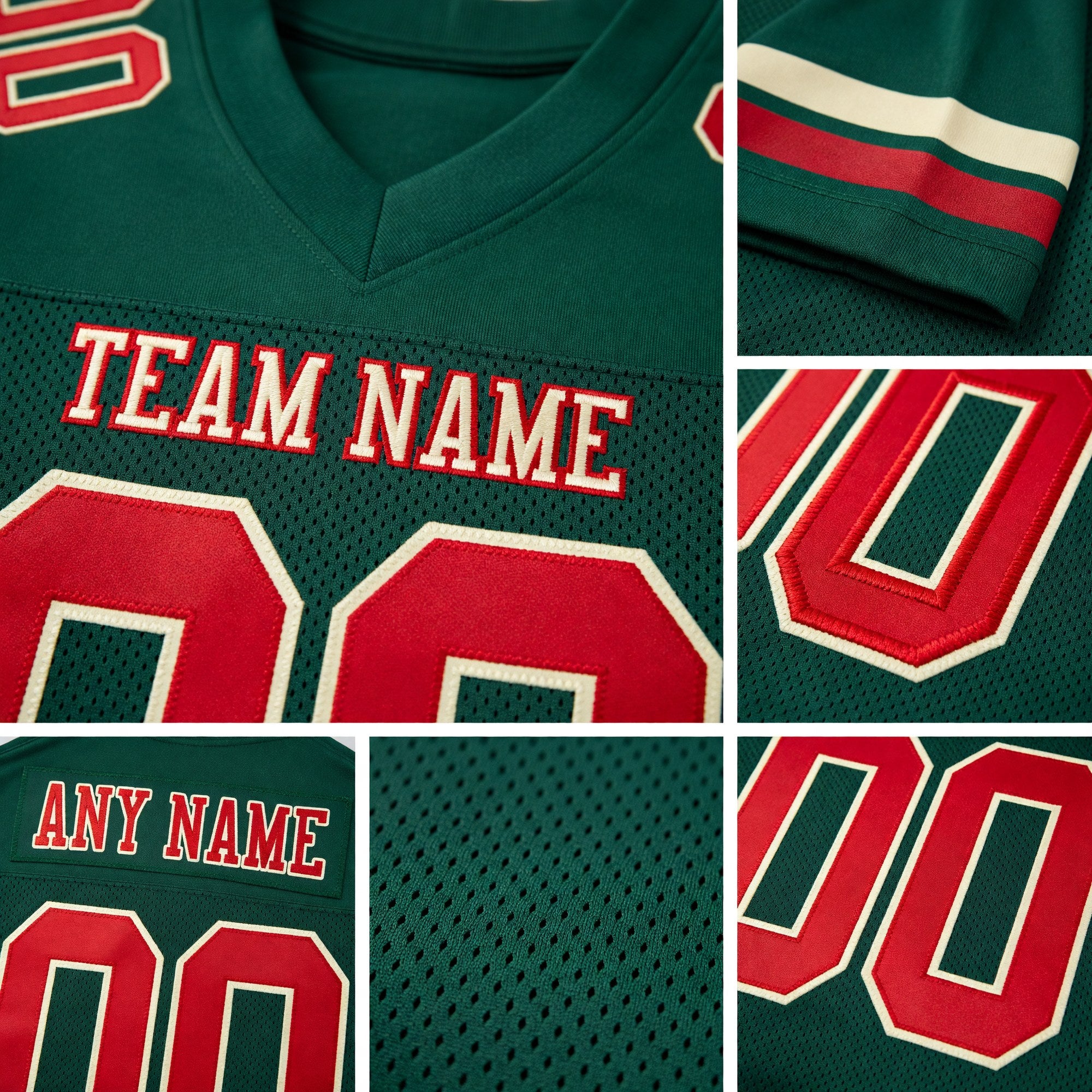 Custom Green Red-Cream Mesh Authentic Football Jersey detail