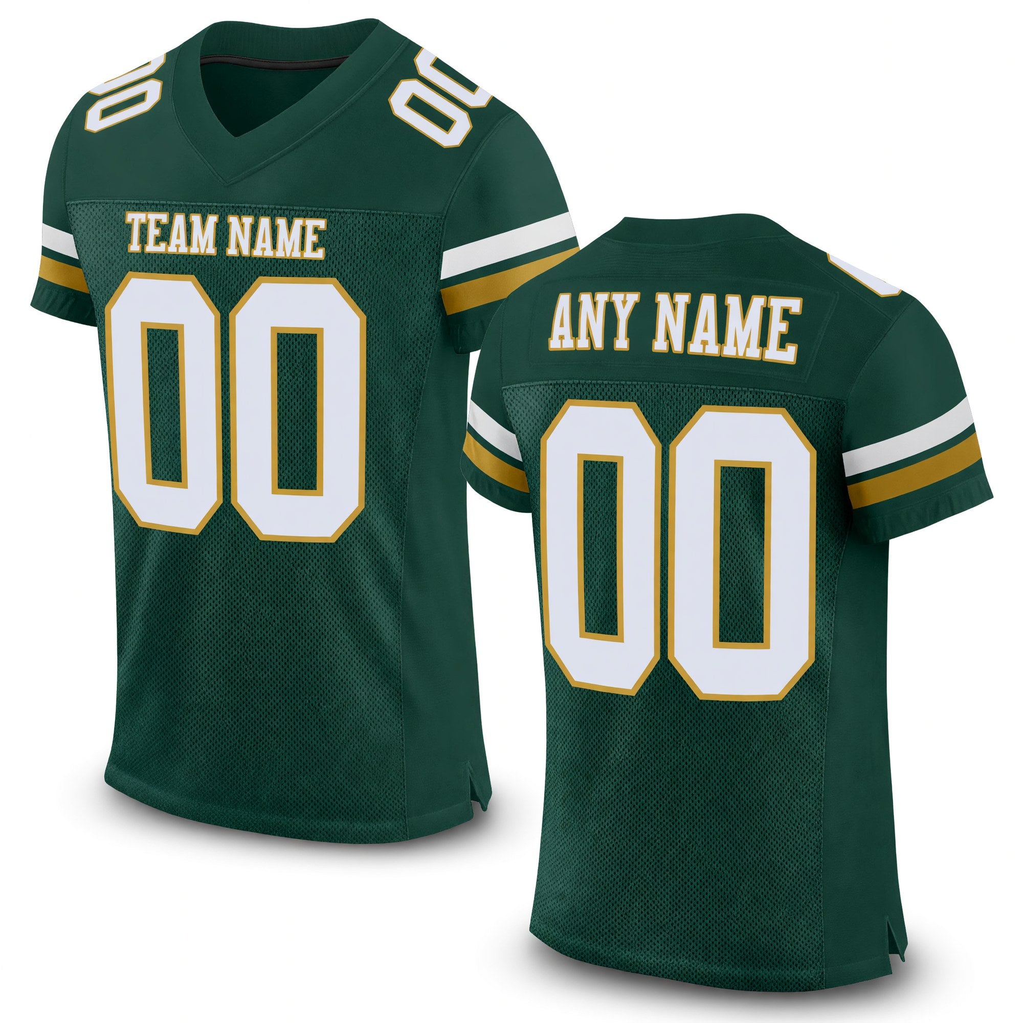 Custom Green White-Old Gold Mesh Authentic Football Jersey