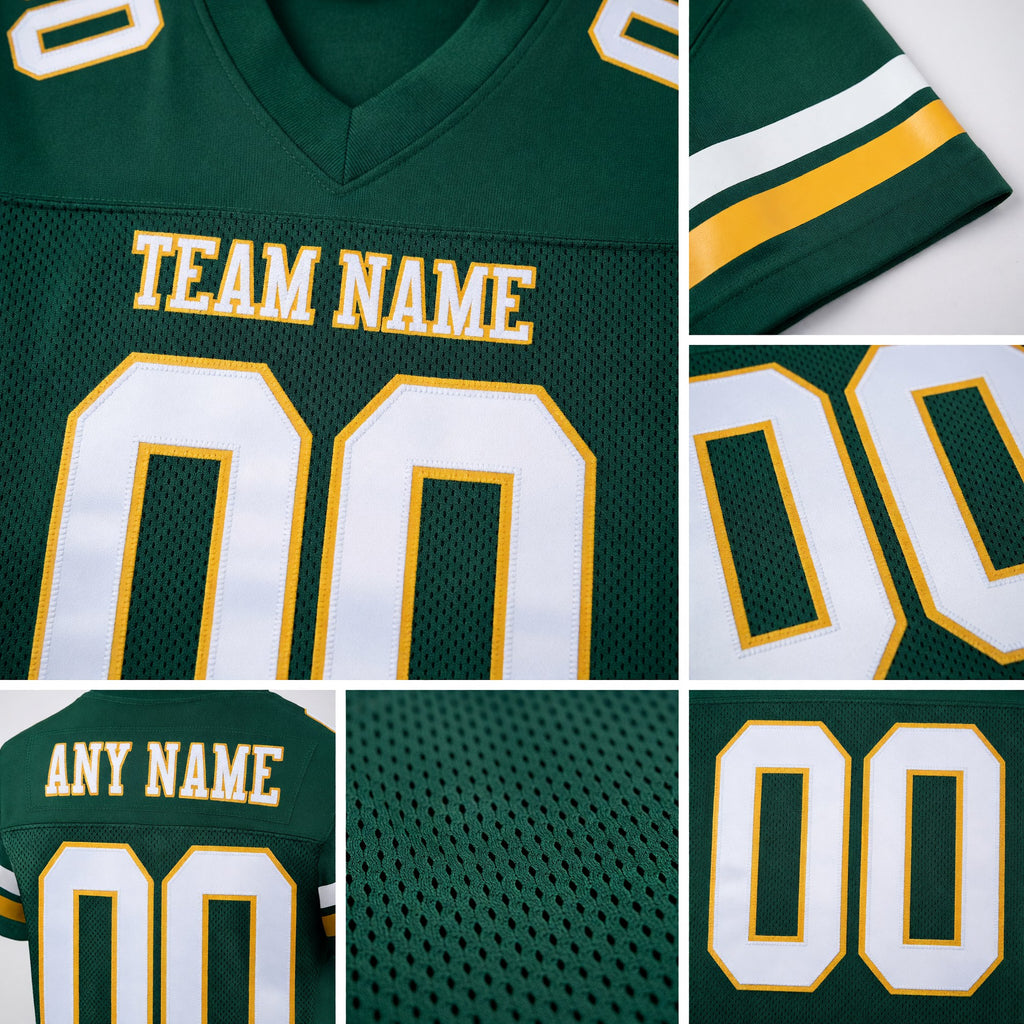 Custom Green White-Old Gold Mesh Authentic Football Jersey detail