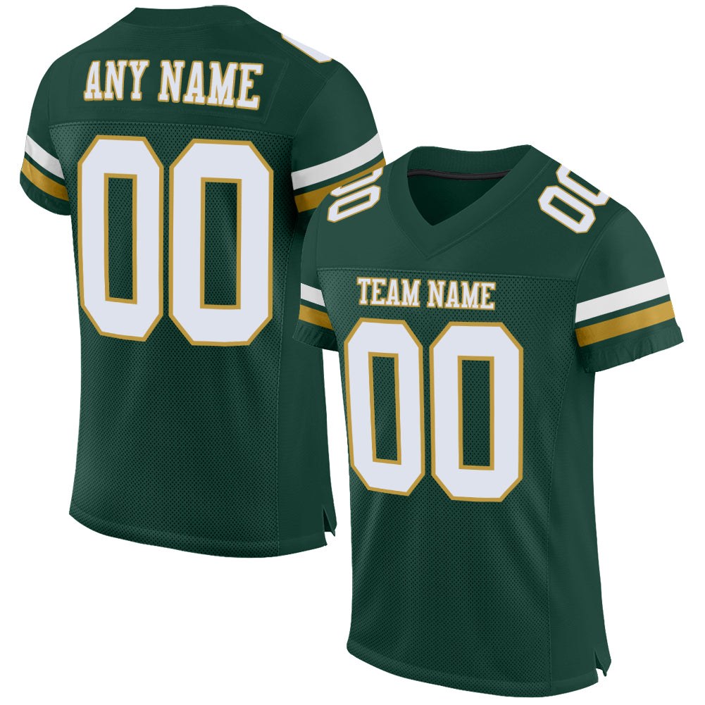 Custom Green White-Old Gold Mesh Authentic Football Jersey photo 1