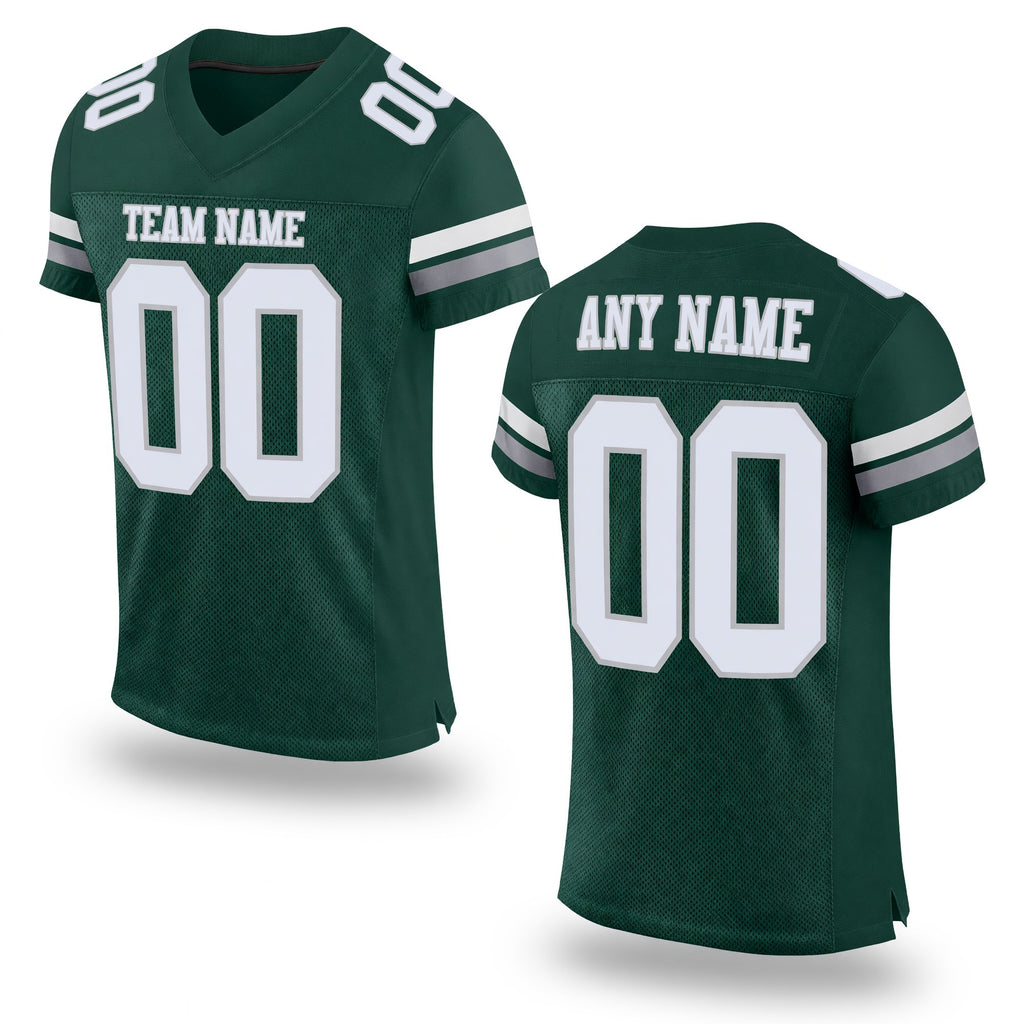 Custom Green White-Gray Mesh Authentic Football Jersey