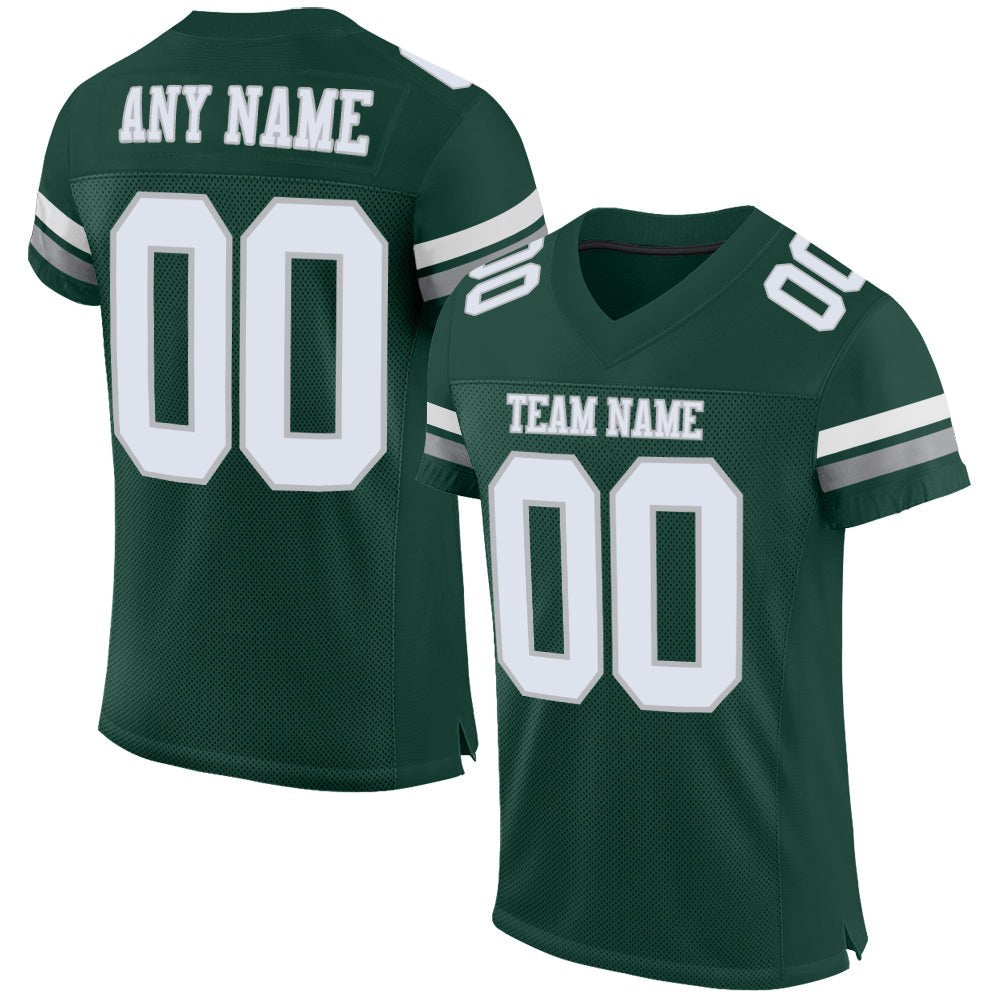 Custom Green White-Gray Mesh Authentic Football Jersey photo 1