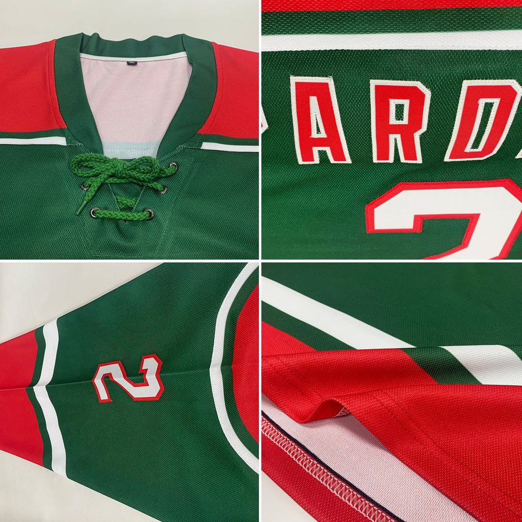 Custom Green White-Red Hockey Lace Neck Jersey photo 2