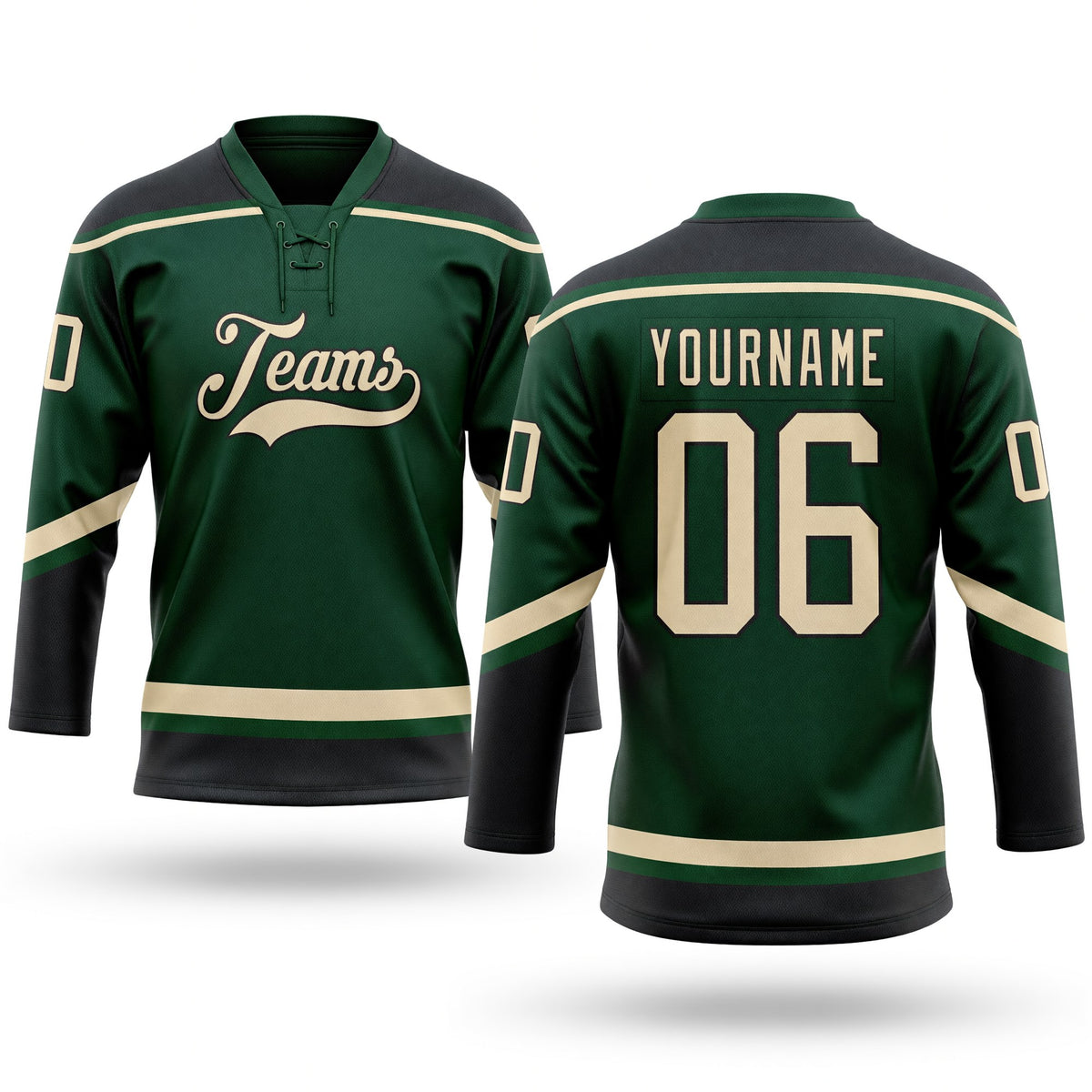 Custom Green City Cream-Black Hockey Lace Neck Jersey