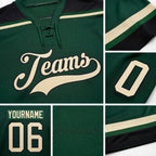 Custom Green City Cream-Black Hockey Lace Neck Jersey detail