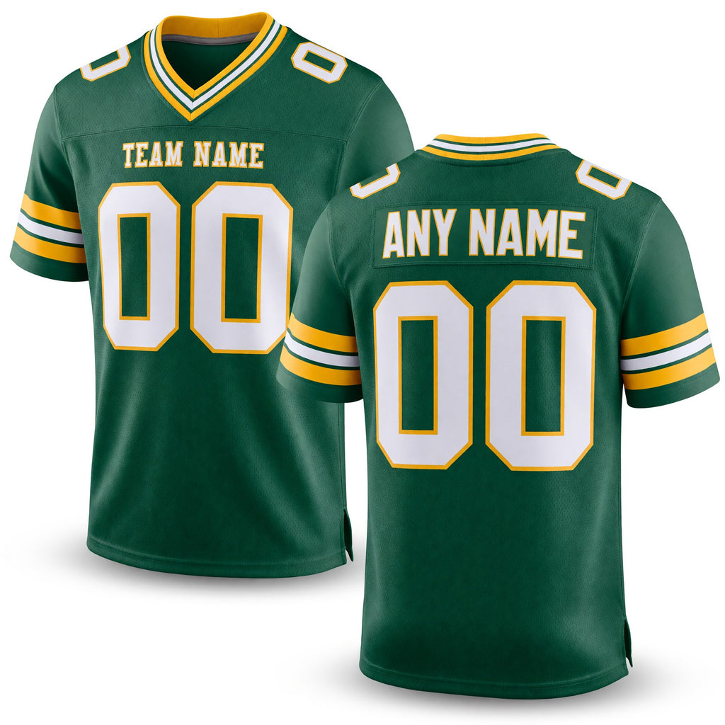 Custom Green White-Gold Authentic Football Jersey