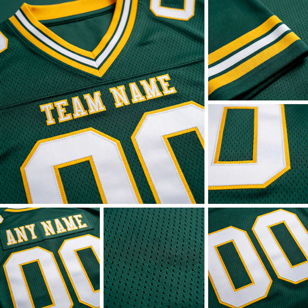 Custom Green White-Gold Authentic Football Jersey detail