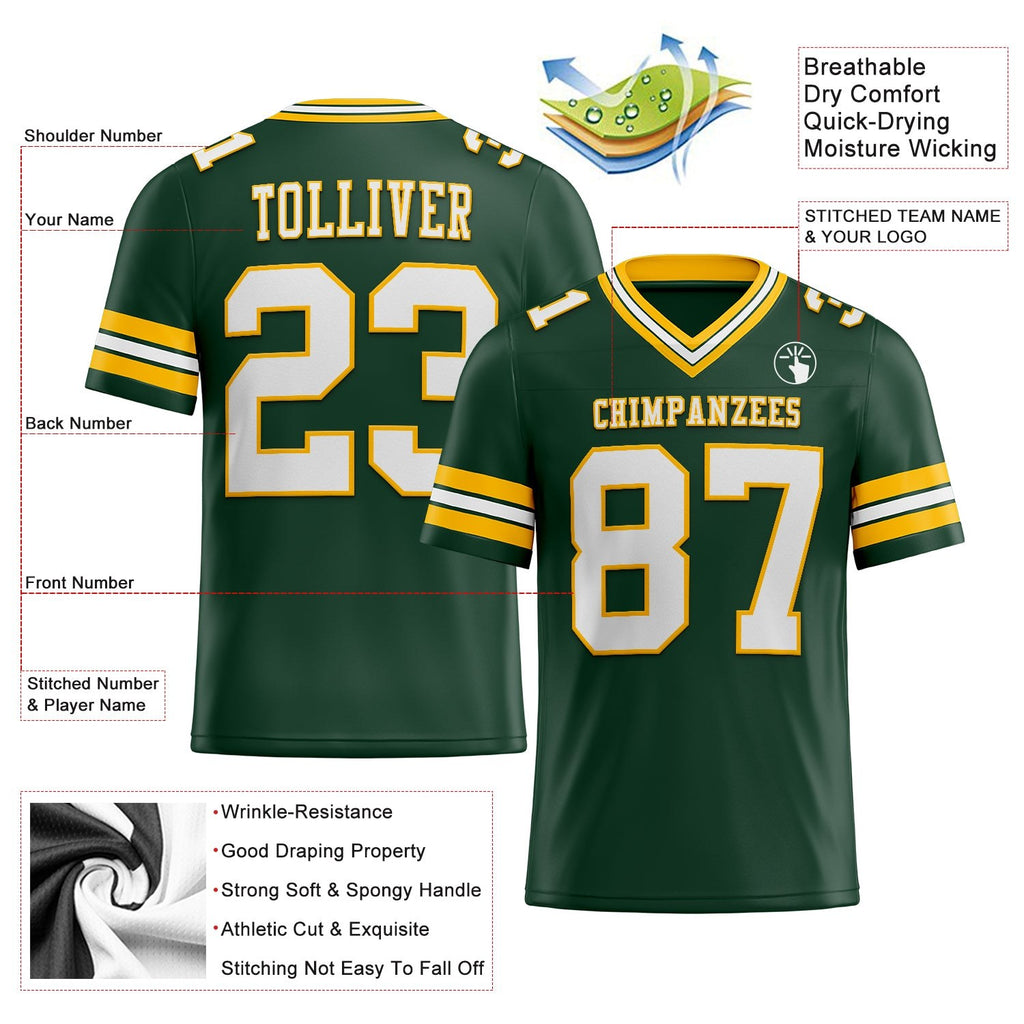 Custom Green White-Gold Authentic Football Jersey photo 3