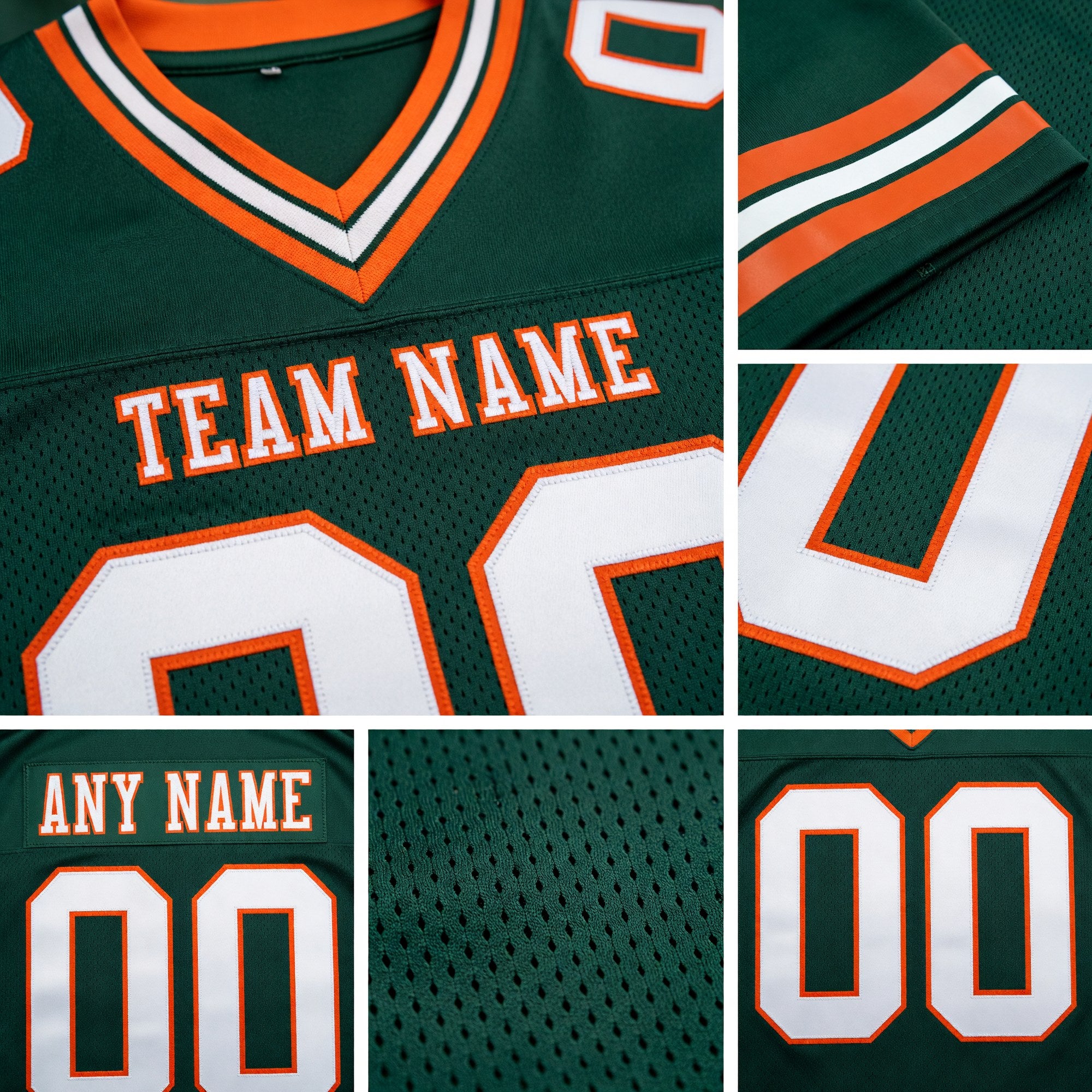 Custom Green White-Orange Authentic Football Jersey detail