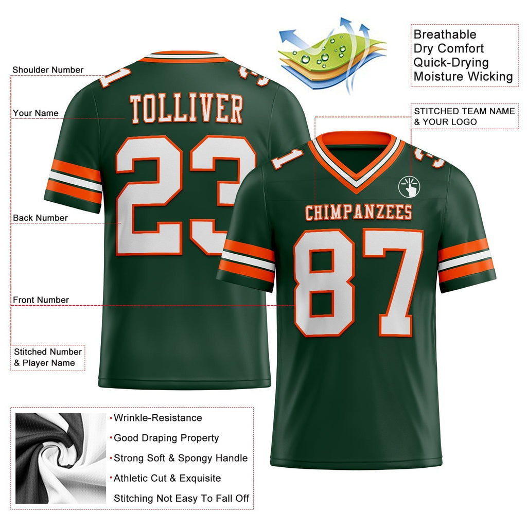 Custom Green White-Orange Authentic Football Jersey photo 2