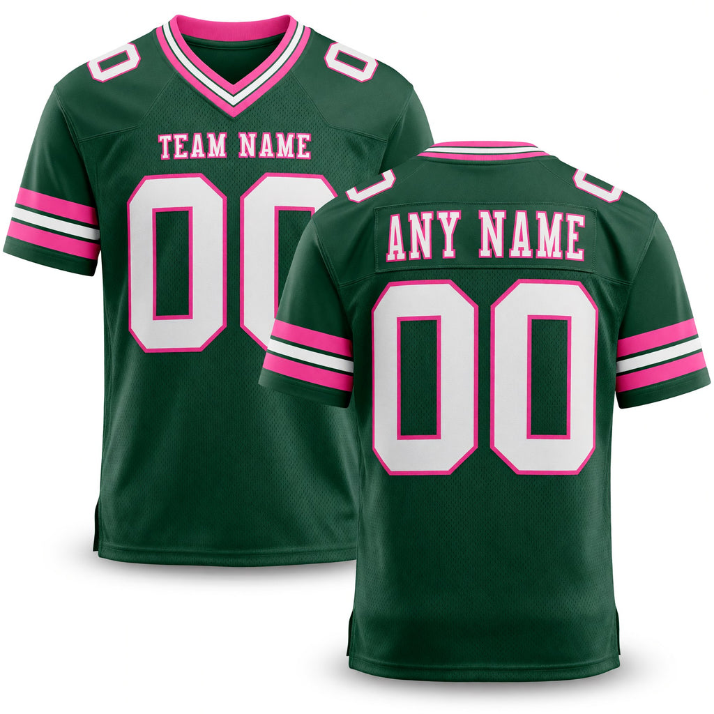Custom Green White-Pink Authentic Football Jersey