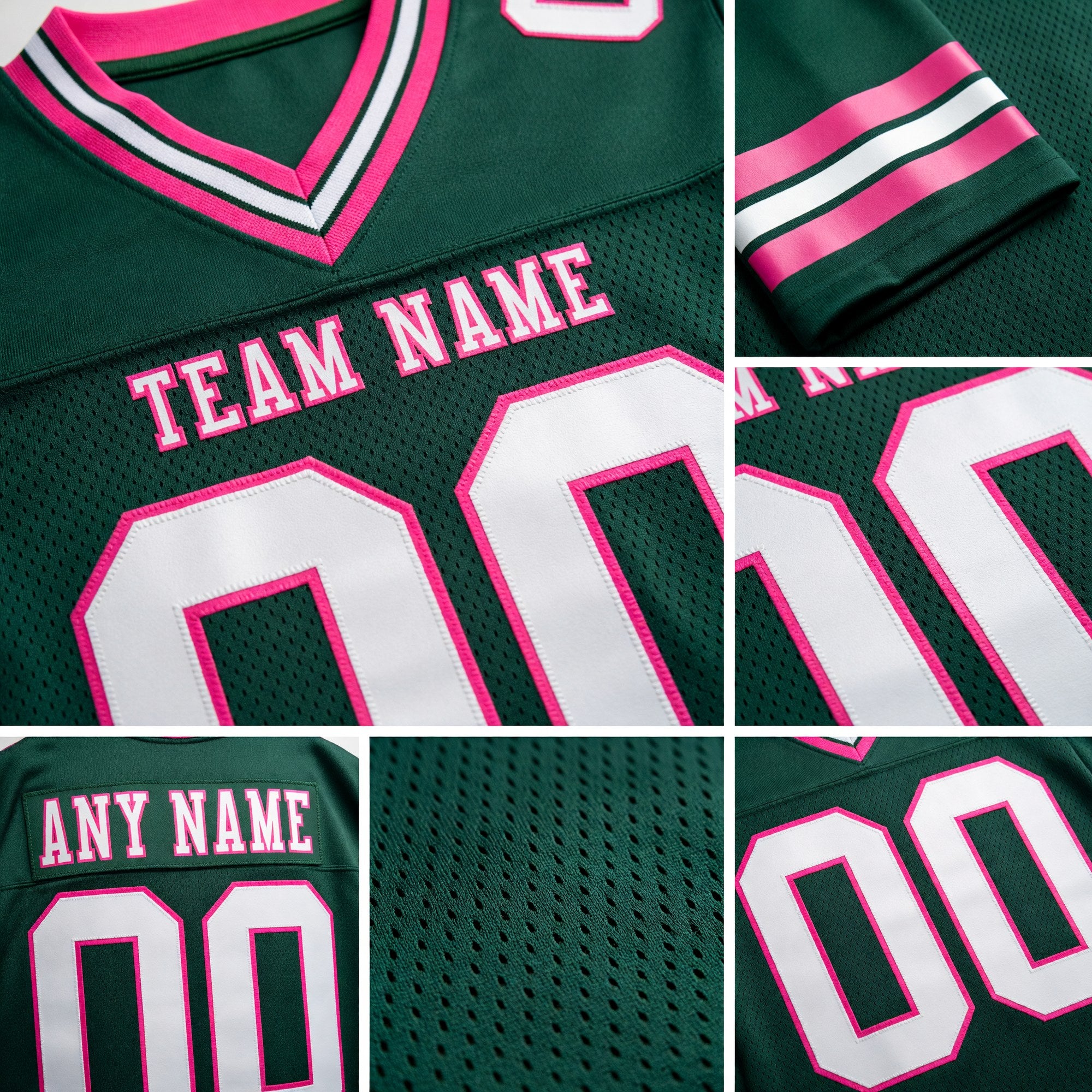 Custom Green White-Pink Authentic Football Jersey detail
