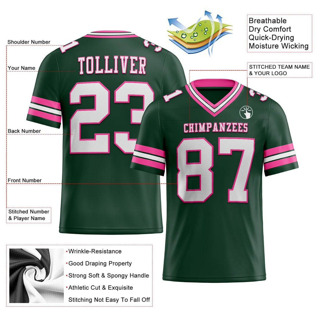 Custom Green White-Pink Authentic Football Jersey photo 2