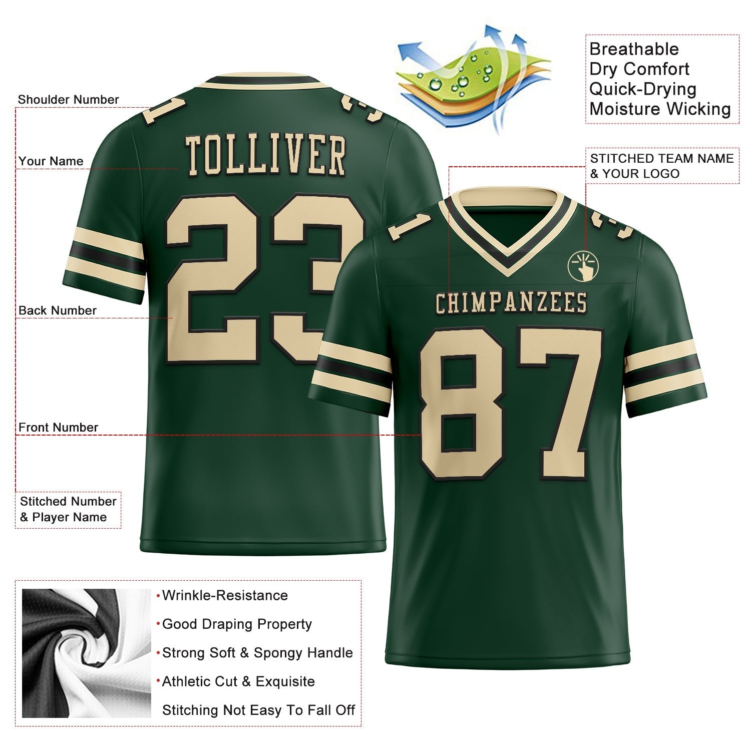 Custom Green City Cream-Black Authentic Football Jersey photo 2