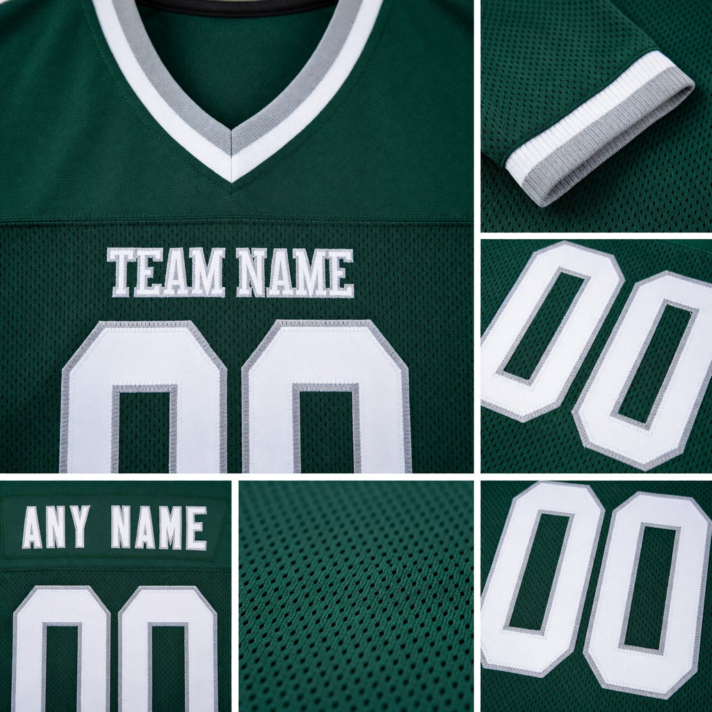 Custom Green White-Gray Mesh Authentic Throwback Football Jersey detail