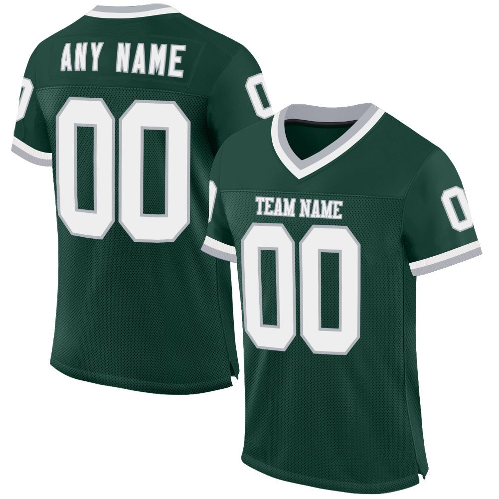 Custom Green White-Gray Mesh Authentic Throwback Football Jersey photo 1