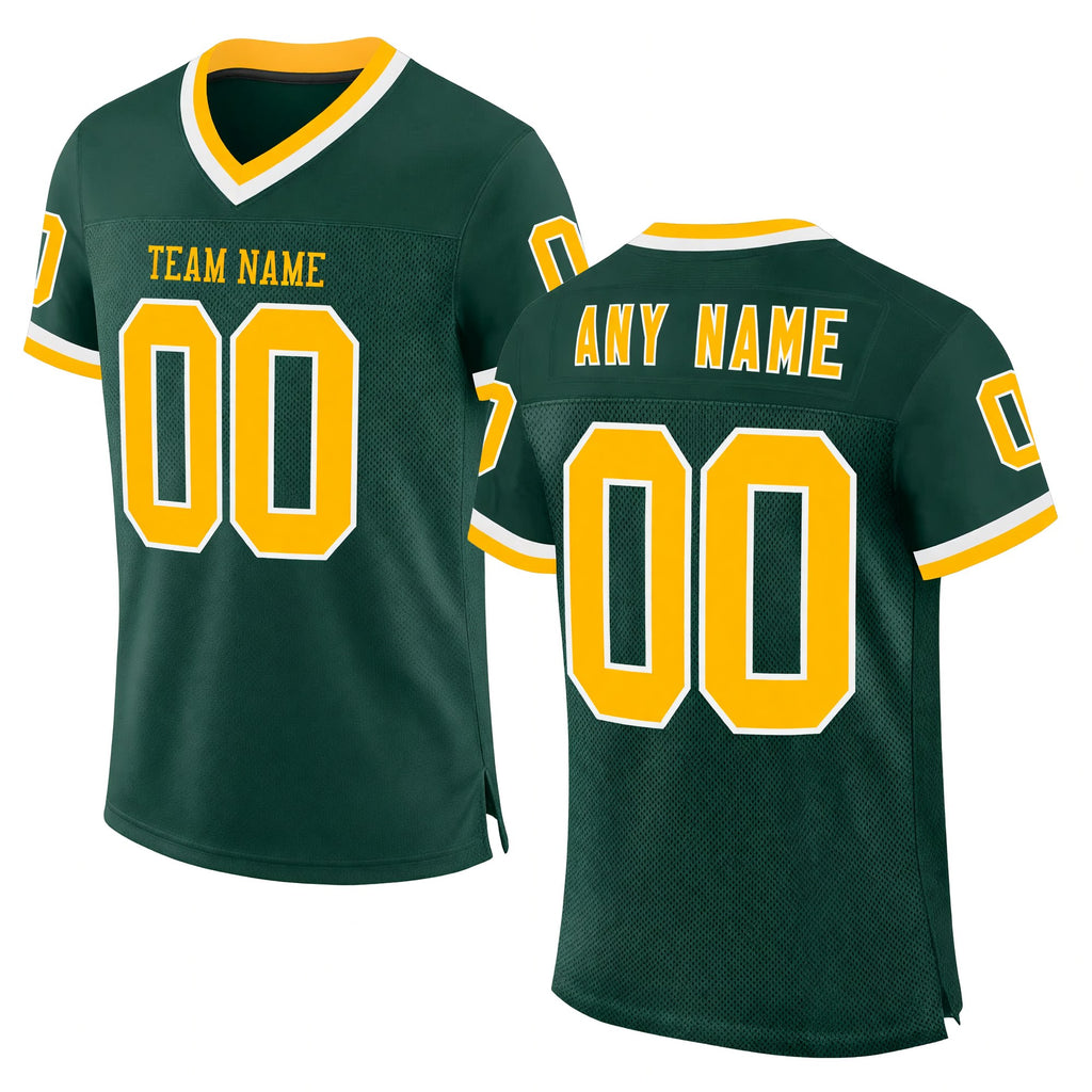 Custom Green Gold-White Mesh Authentic Throwback Football Jersey