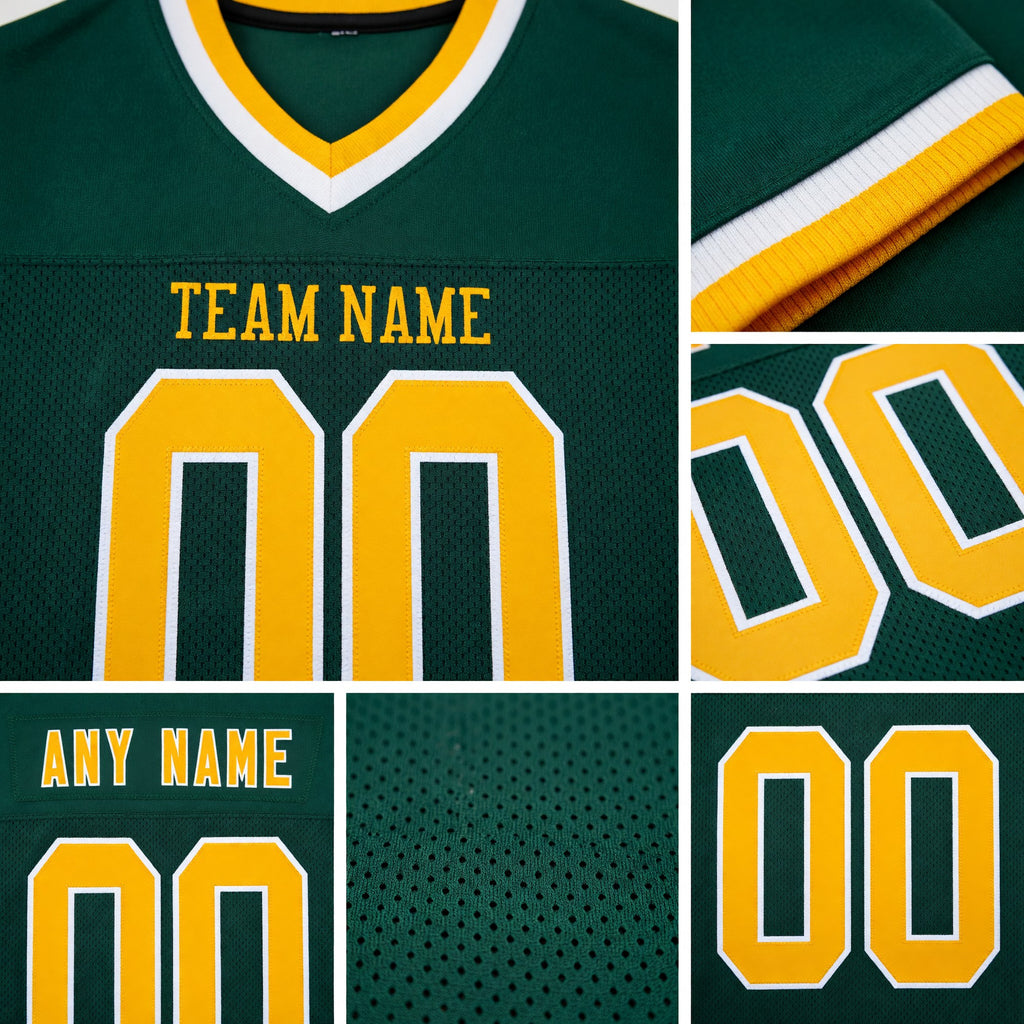 Custom Green Gold-White Mesh Authentic Throwback Football Jersey detail