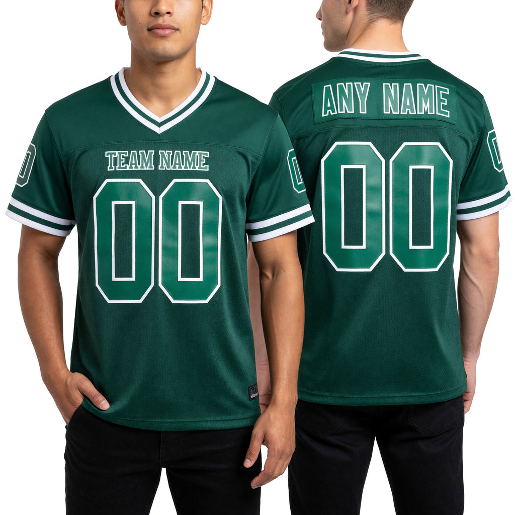 Custom Green Kelly Green-White Mesh Authentic Throwback Football Jersey worn front and back
