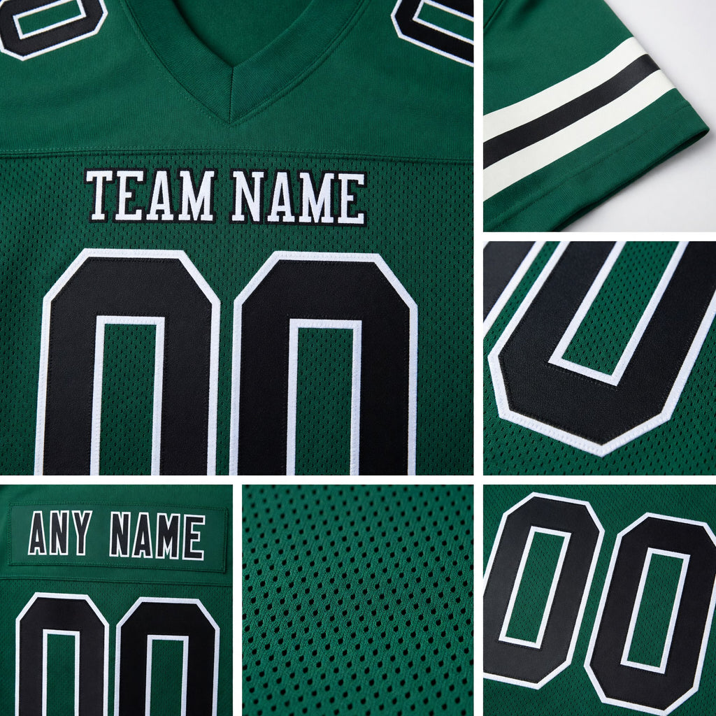 Custom Green Black-White Mesh Authentic Football Jersey detail