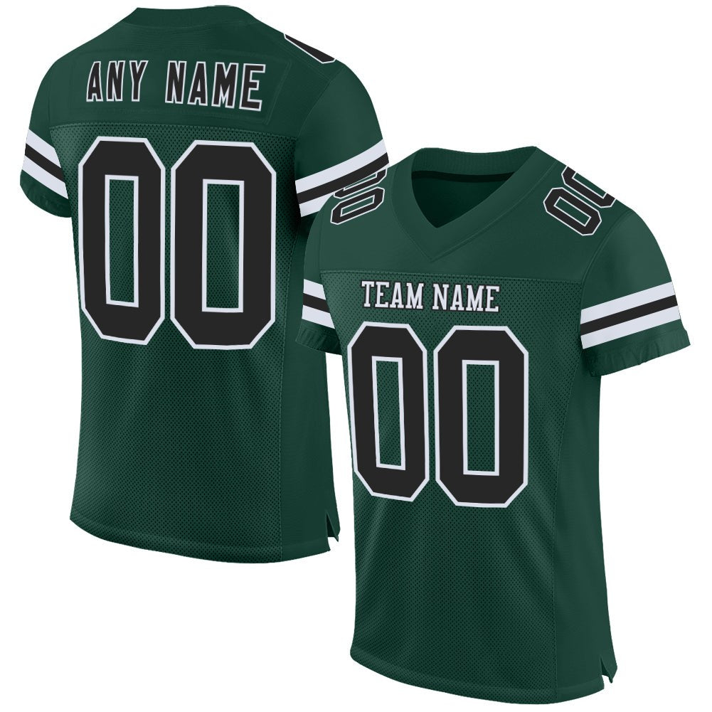 Custom Green Black-White Mesh Authentic Football Jersey photo 1