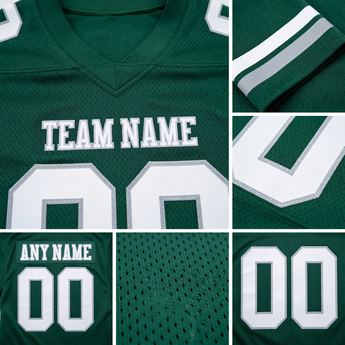 Custom Green White-Gray Authentic Football Jersey detail