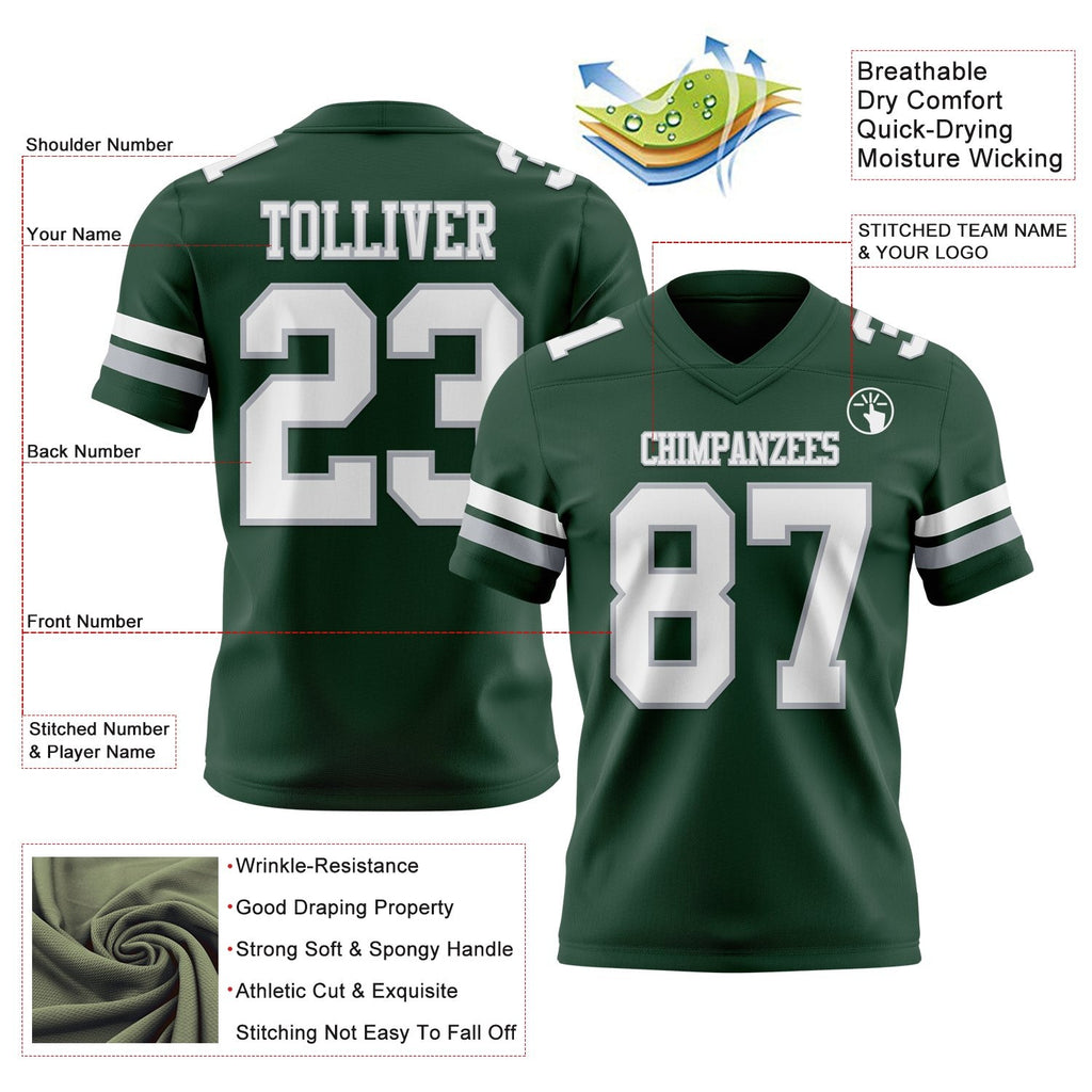 Custom Green White-Gray Authentic Football Jersey photo 3