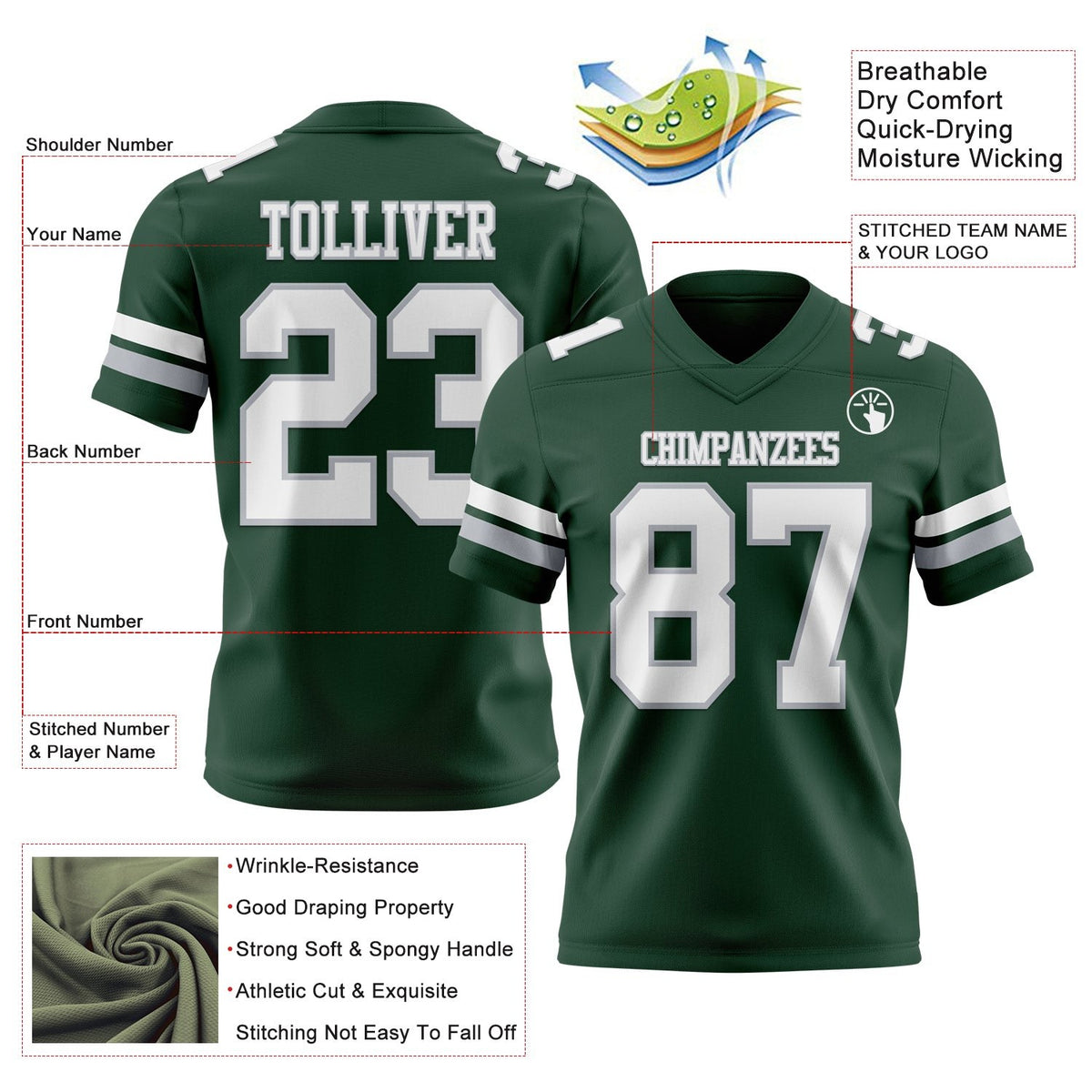 Custom Green White-Gray Authentic Football Jersey photo 3
