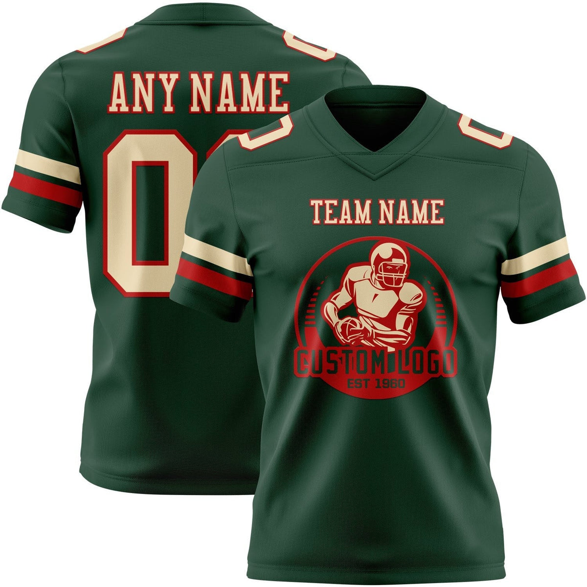 Custom Green Cream-Red Authentic Football Jersey photo 2