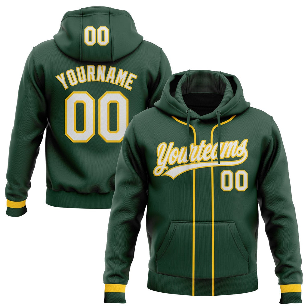 Custom Stitched Green White-Yellow Baseball Pullover Sweatshirt Hoodie photo 1