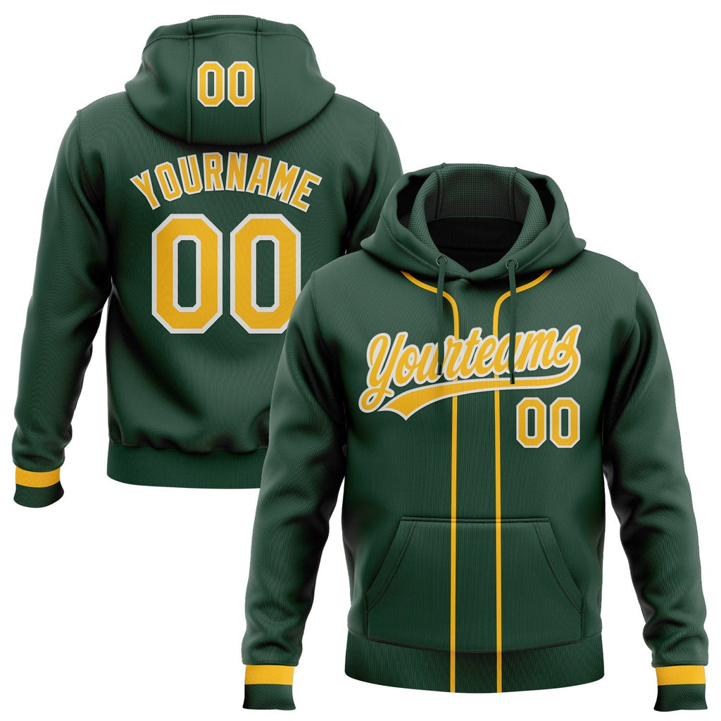 Custom Stitched Green Gold-White Baseball Pullover Sweatshirt Hoodie photo 1