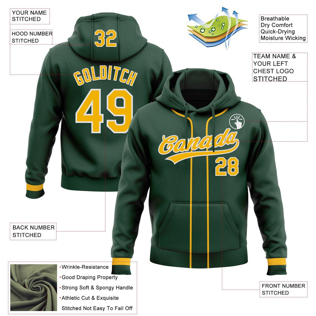 Custom Stitched Green Gold-White Baseball Pullover Sweatshirt Hoodie photo 2