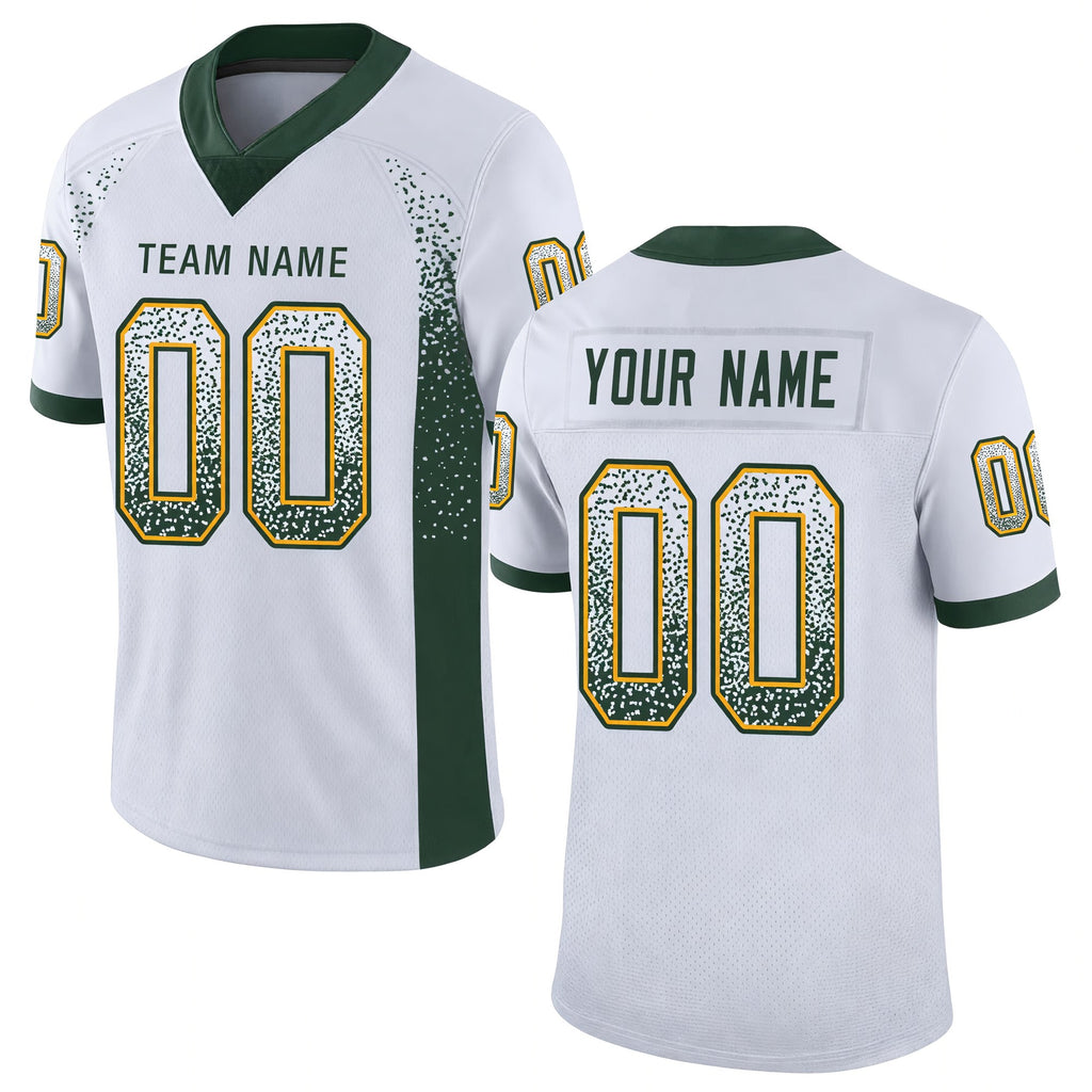 Custom White Green-Gold Drift Fashion Football Jersey
