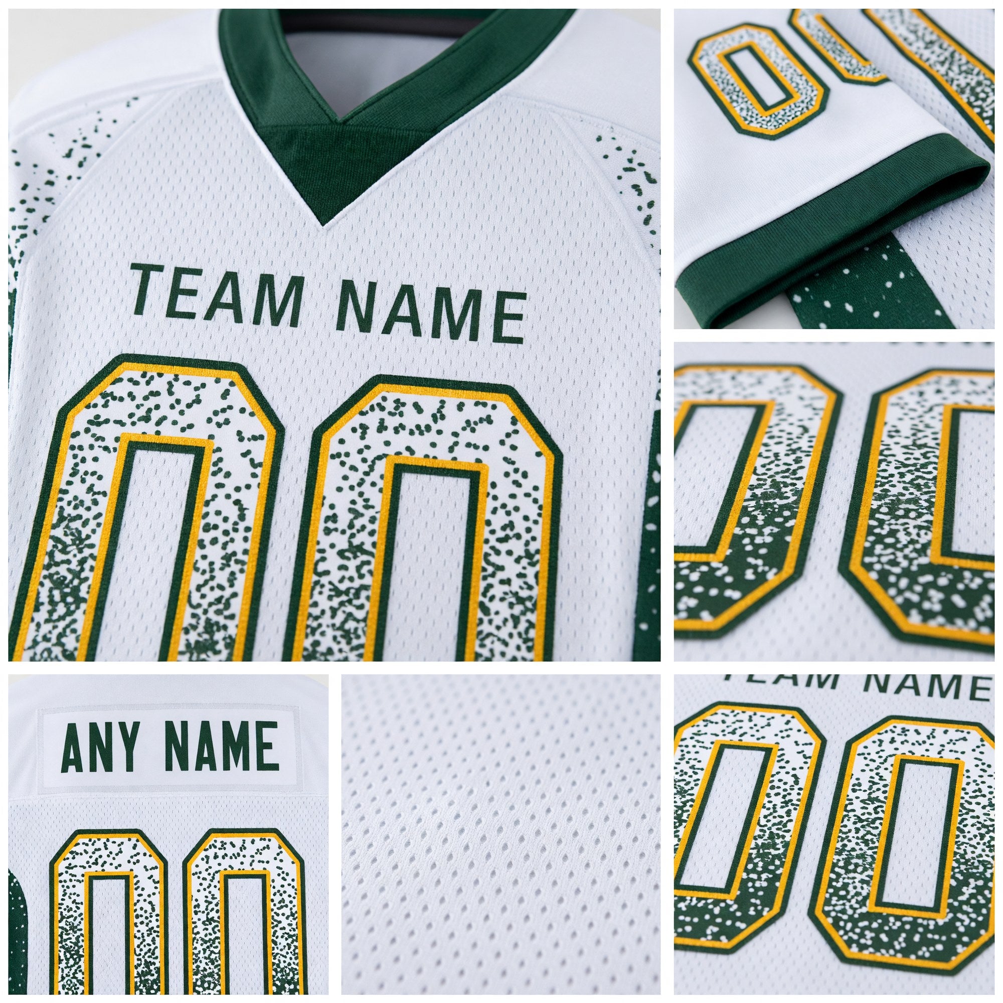 Custom White Green-Gold Drift Fashion Football Jersey detail