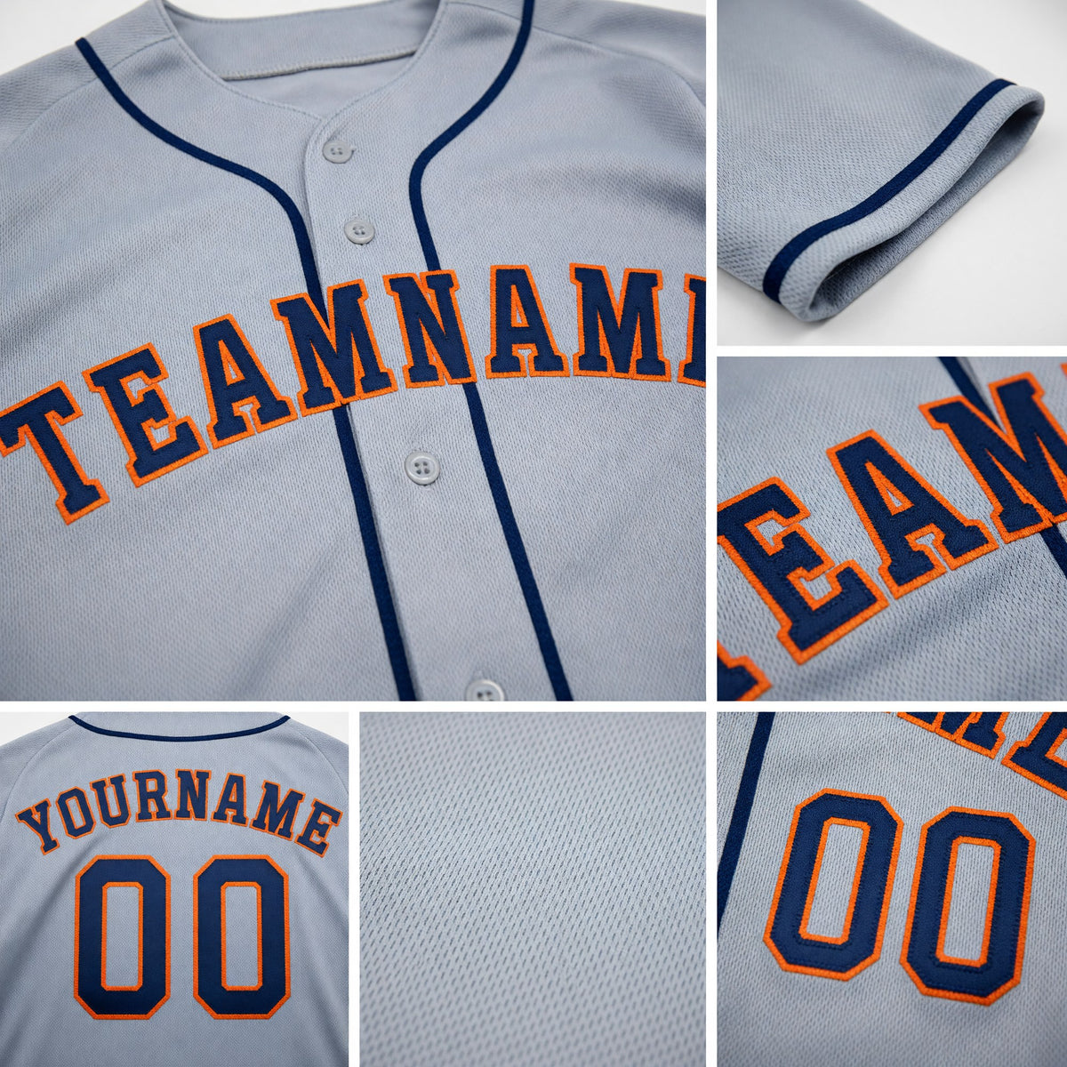 Custom Gray Navy-Orange Baseball Jersey detail