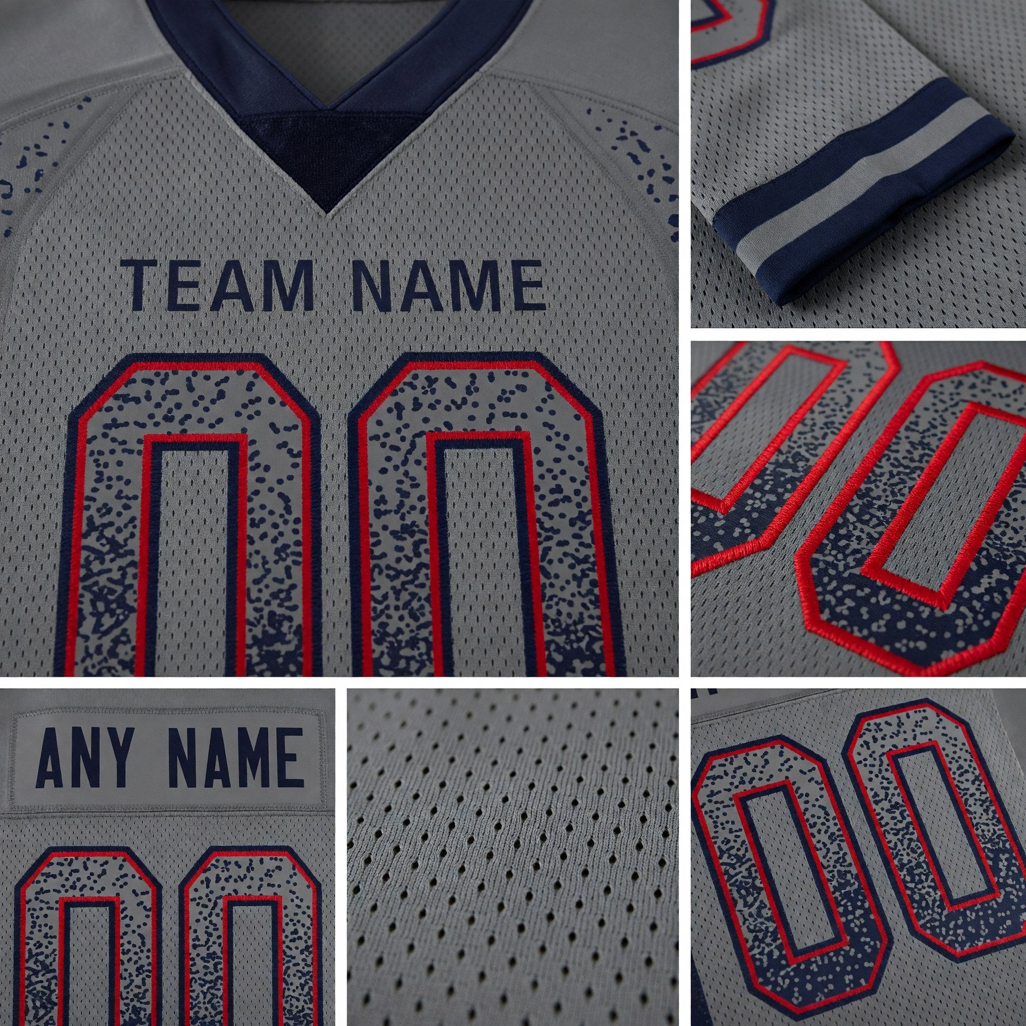 Custom Gray Navy-Red Drift Fashion Football Jersey detail