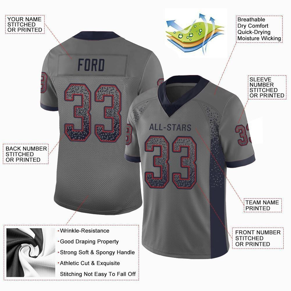 Custom Gray Navy-Red Drift Fashion Football Jersey photo 3