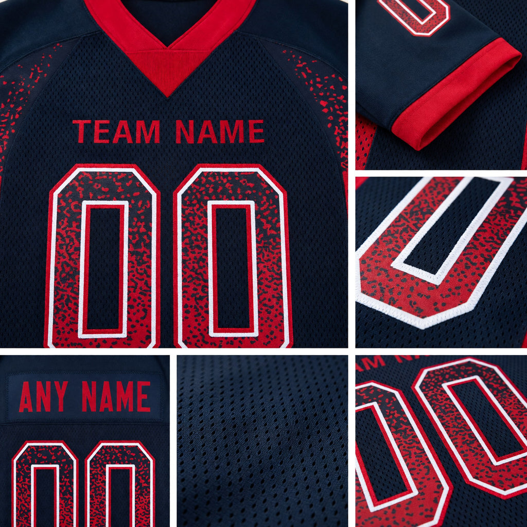 Custom Navy Red-White Drift Fashion Football Jersey detail