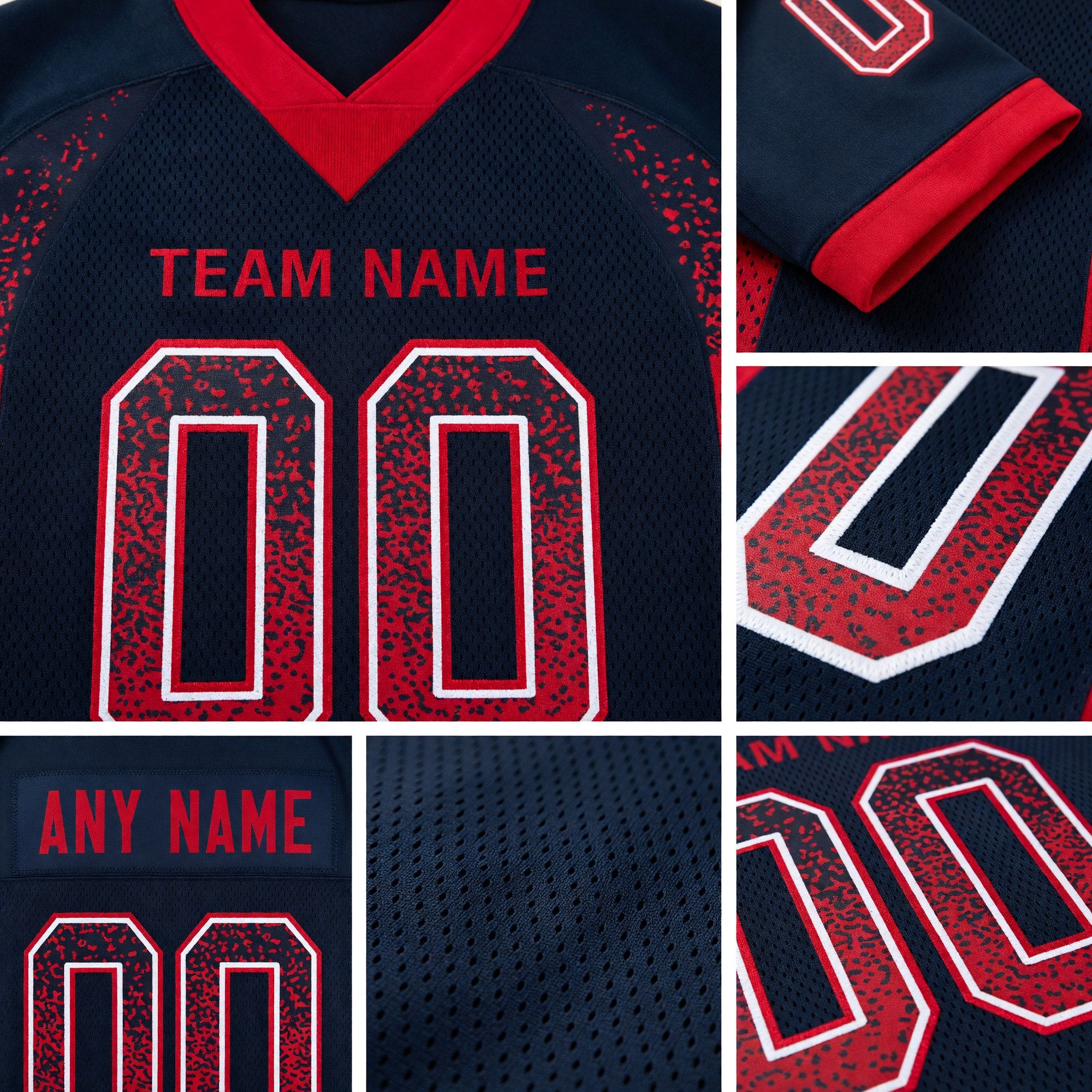 Custom Navy Red-White Drift Fashion Football Jersey detail