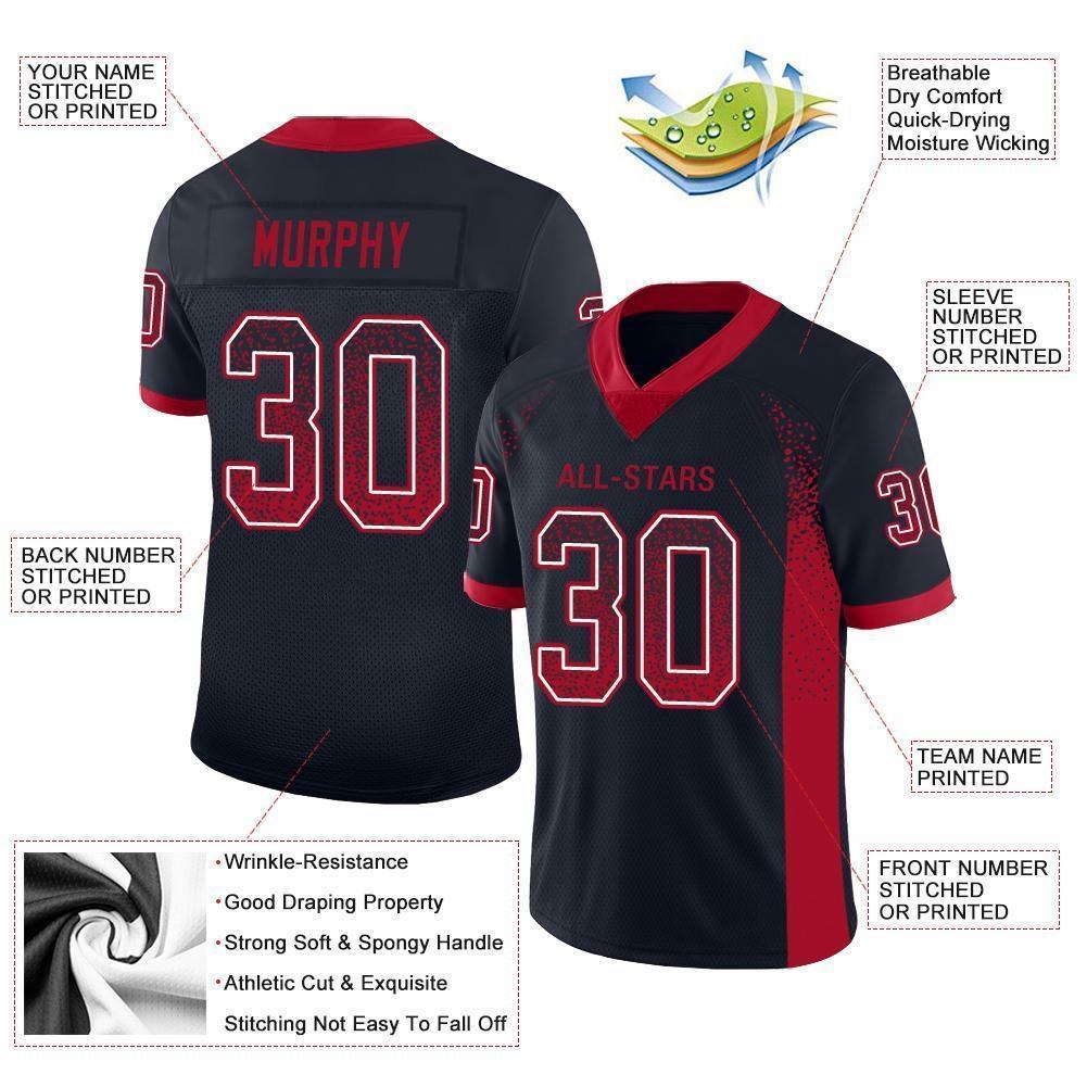 Custom Navy Red-White Drift Fashion Football Jersey photo 3